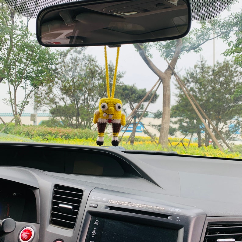 Cute Spongebob Car Mirror Hanging Flower Decor Teens Interior Rear View Mirror Accessories for Women Charm Fruit