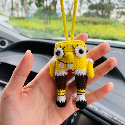 Cute Spongebob Car Mirror Hanging Flower Decor Teens Interior Rear View Mirror Accessories for Women Charm Fruit
