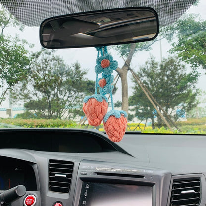 2 pcs Cute Strawberry kawaii Flower Car Mirror Hanging Charm Decor Teens Interior Rear View Mirror Fruit car Accessories for Women