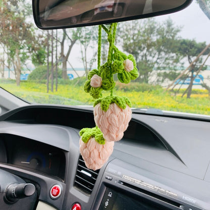 2 pcs Cute Strawberry kawaii Car Mirror Hanging Charm Fruit Decor Teens Interior Rear View Mirror Flower car Accessories for Women
