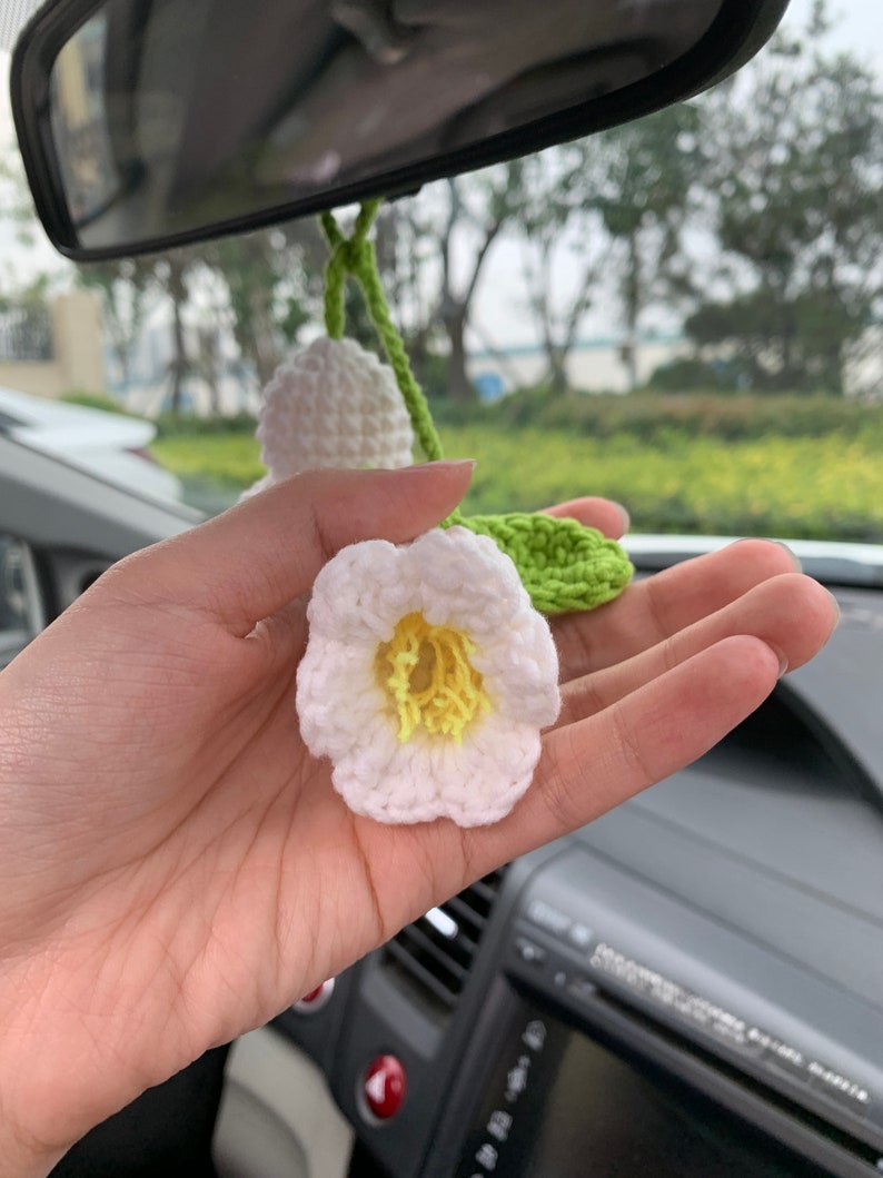 Cute Lily of the valley kawaii Flower Car Mirror Hanging Charm Fruit Decor Teens Interior Rear View Mirror car Accessories for Women