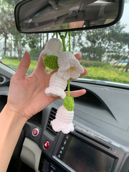 Cute Lily of the valley kawaii Flower Car Mirror Hanging Charm Fruit Decor Teens Interior Rear View Mirror car Accessories for Women