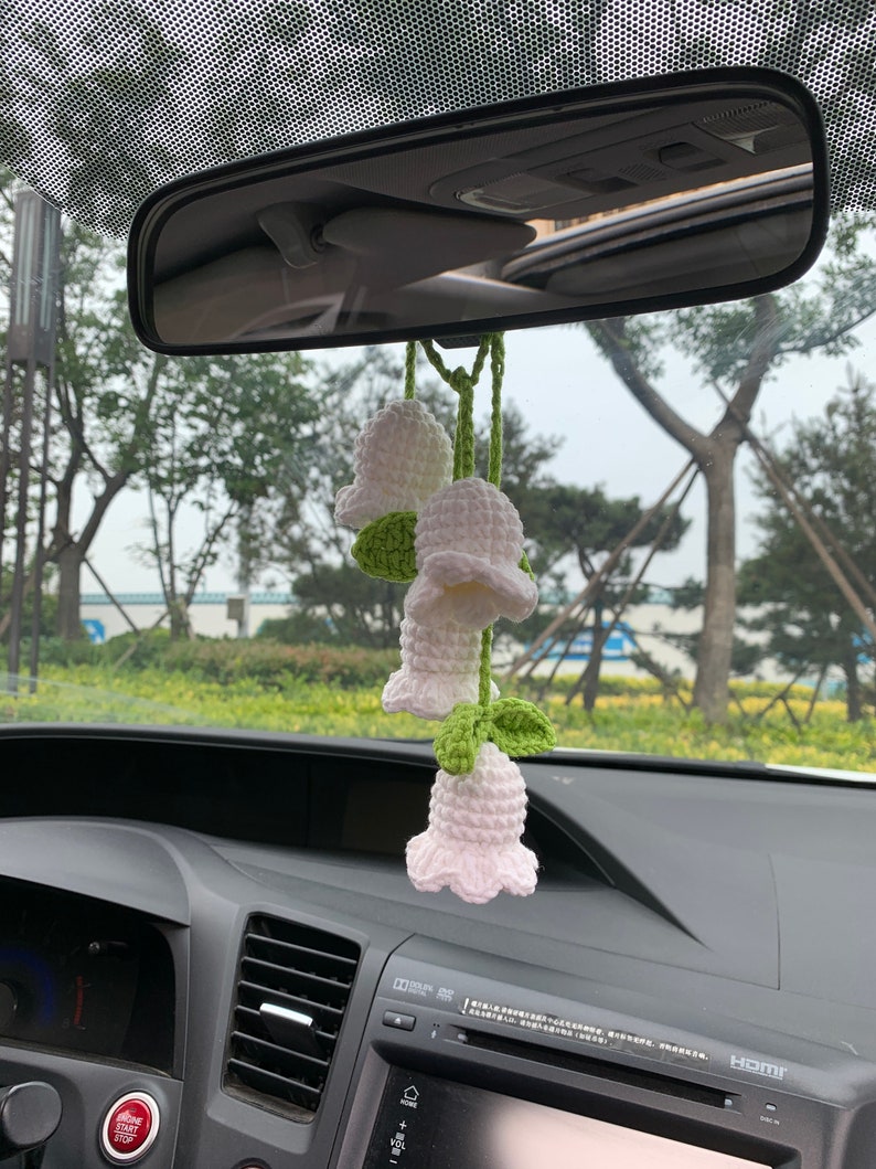 Cute Lily of the valley kawaii Flower Car Mirror Hanging Charm Fruit Decor Teens Interior Rear View Mirror car Accessories for Women
