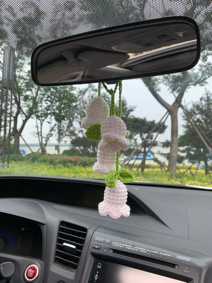 Cute Lily of the valley kawaii Flower Car Mirror Hanging Charm Fruit Decor Teens Interior Rear View Mirror car Accessories for Women