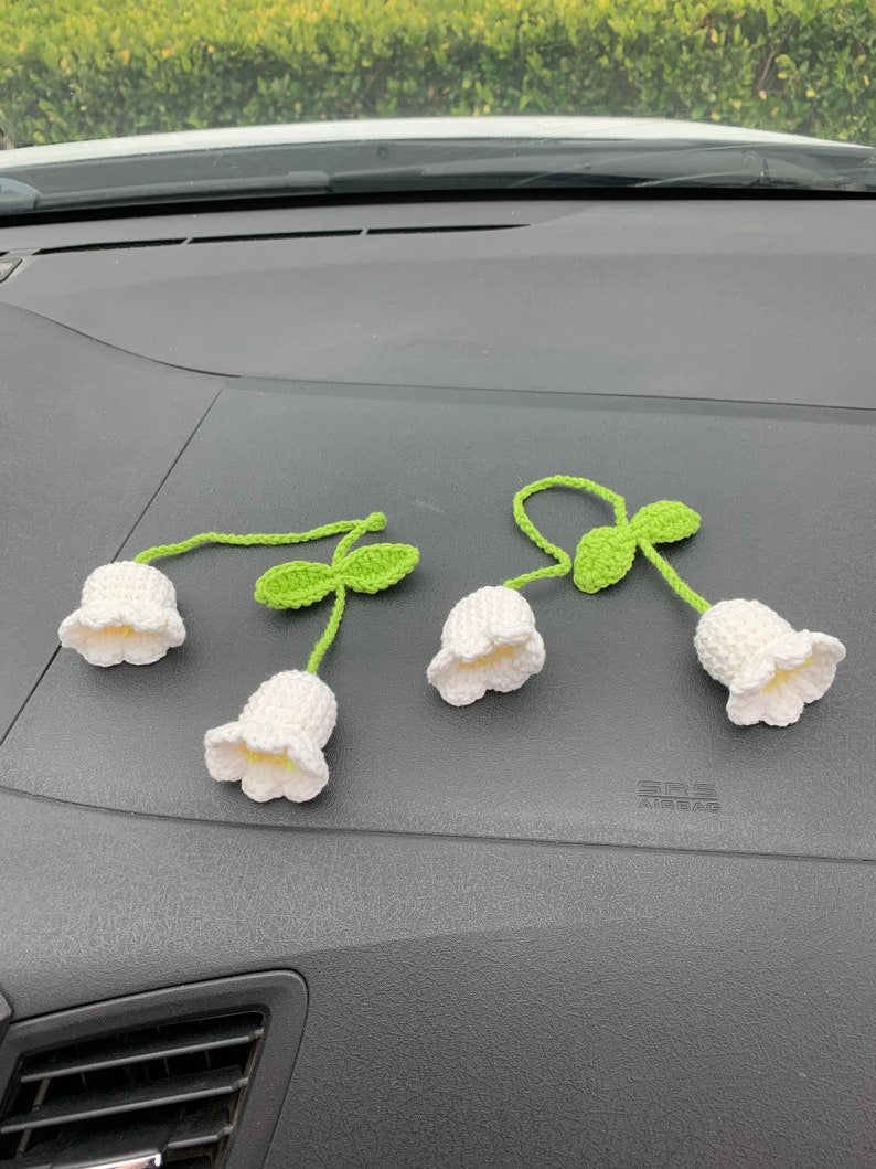 Cute Lily of the valley kawaii Flower Car Mirror Hanging Charm Fruit Decor Teens Interior Rear View Mirror car Accessories for Women