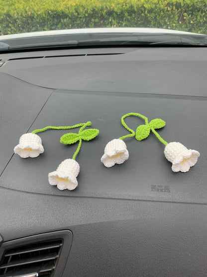 Cute Lily of the valley kawaii Flower Car Mirror Hanging Charm Fruit Decor Teens Interior Rear View Mirror car Accessories for Women