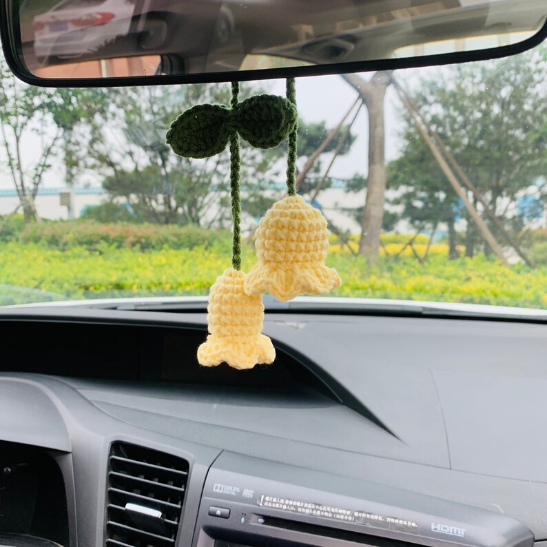 Cute Lily of the valley Flower Car Mirror Hanging Charm Fruit Decor Teens Interior Rear View Mirror car Accessories for Women