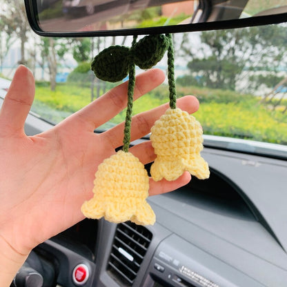 Cute Lily of the valley Flower Car Mirror Hanging Charm Fruit Decor Teens Interior Rear View Mirror car Accessories for Women