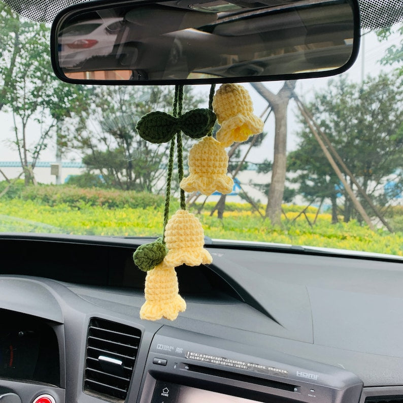 Cute Lily of the valley Flower Car Mirror Hanging Charm Fruit Decor Teens Interior Rear View Mirror car Accessories for Women