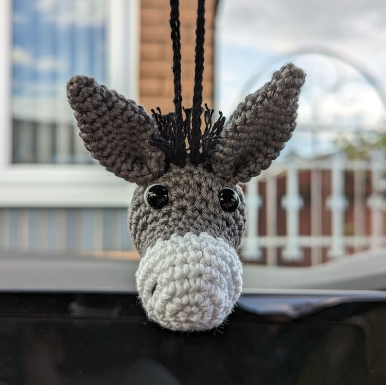 Crochet Donkey Car Charm | Donkey Plush Rearview Mirror Hanger