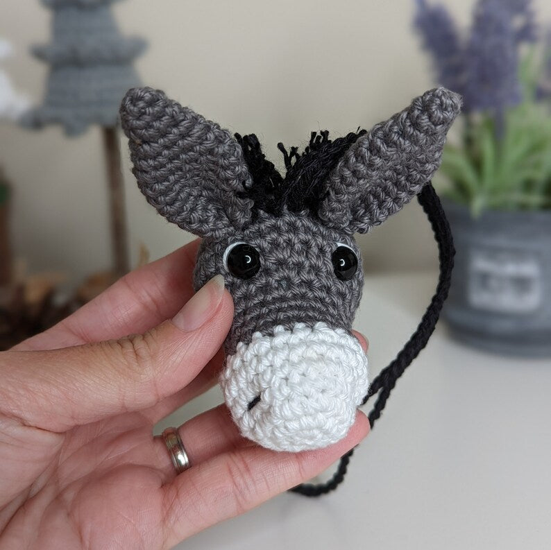 Crochet Donkey Car Charm | Donkey Plush Rearview Mirror Hanger