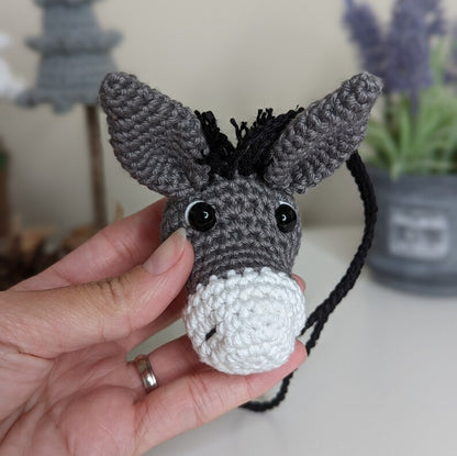 Crochet Donkey Car Charm | Donkey Plush Rearview Mirror Hanger
