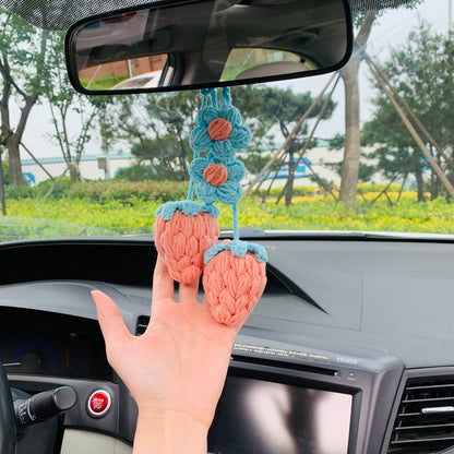 2 pcs Cute Strawberry kawaii Flower Car Mirror Hanging Charm Decor Teens Interior Rear View Mirror Fruit car Accessories for Women