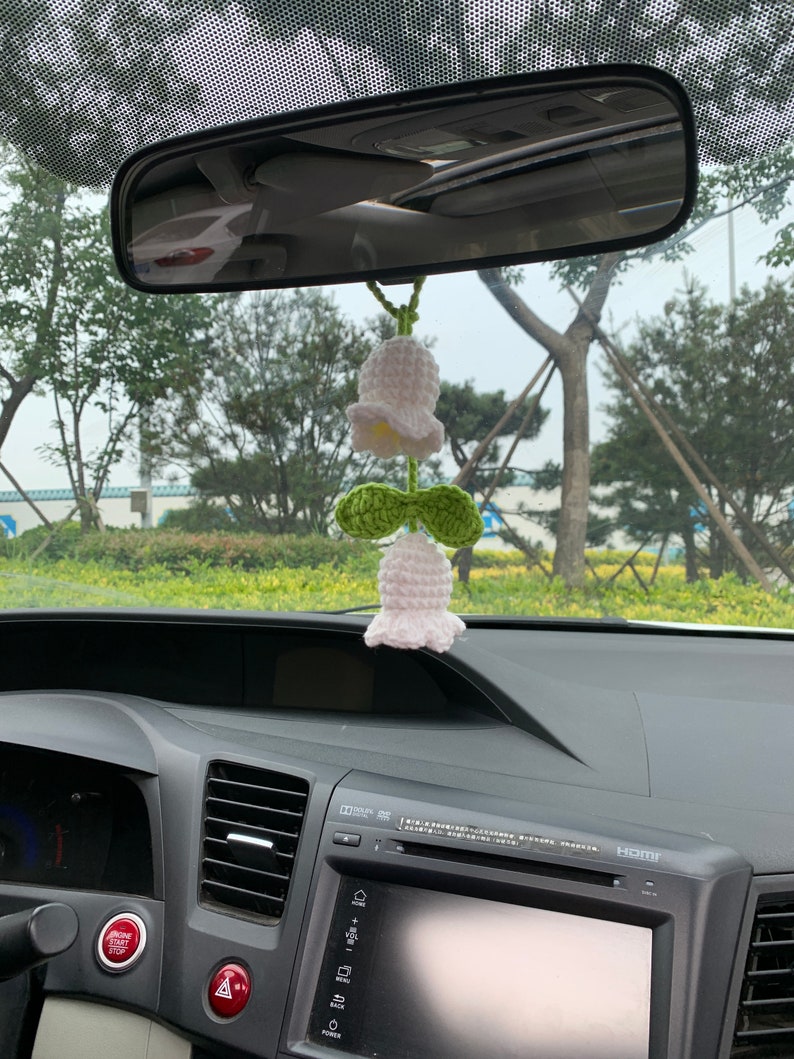 Cute Lily of the valley kawaii Flower Car Mirror Hanging Charm Fruit Decor Teens Interior Rear View Mirror car Accessories for Women