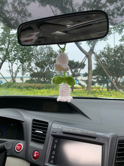 Cute Lily of the valley kawaii Flower Car Mirror Hanging Charm Fruit Decor Teens Interior Rear View Mirror car Accessories for Women