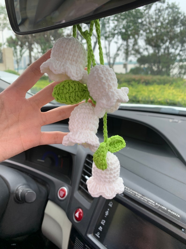 Cute Lily of the valley kawaii Flower Car Mirror Hanging Charm Fruit Decor Teens Interior Rear View Mirror car Accessories for Women