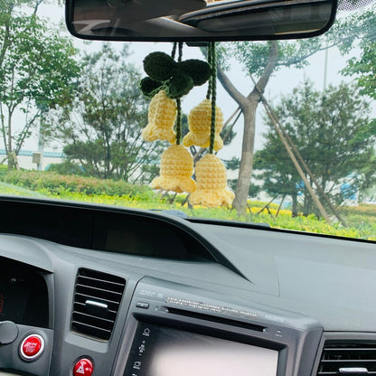 Cute Lily of the valley Flower Car Mirror Hanging Charm Fruit Decor Teens Interior Rear View Mirror car Accessories for Women
