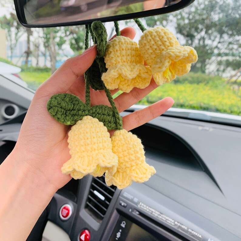 Cute Lily of the valley Flower Car Mirror Hanging Charm Fruit Decor Teens Interior Rear View Mirror car Accessories for Women