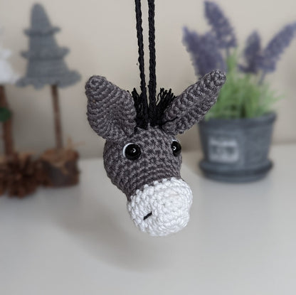 Crochet Donkey Car Charm | Donkey Plush Rearview Mirror Hanger