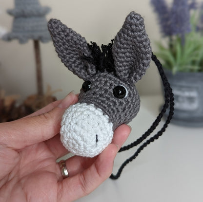 Crochet Donkey Car Charm | Donkey Plush Rearview Mirror Hanger
