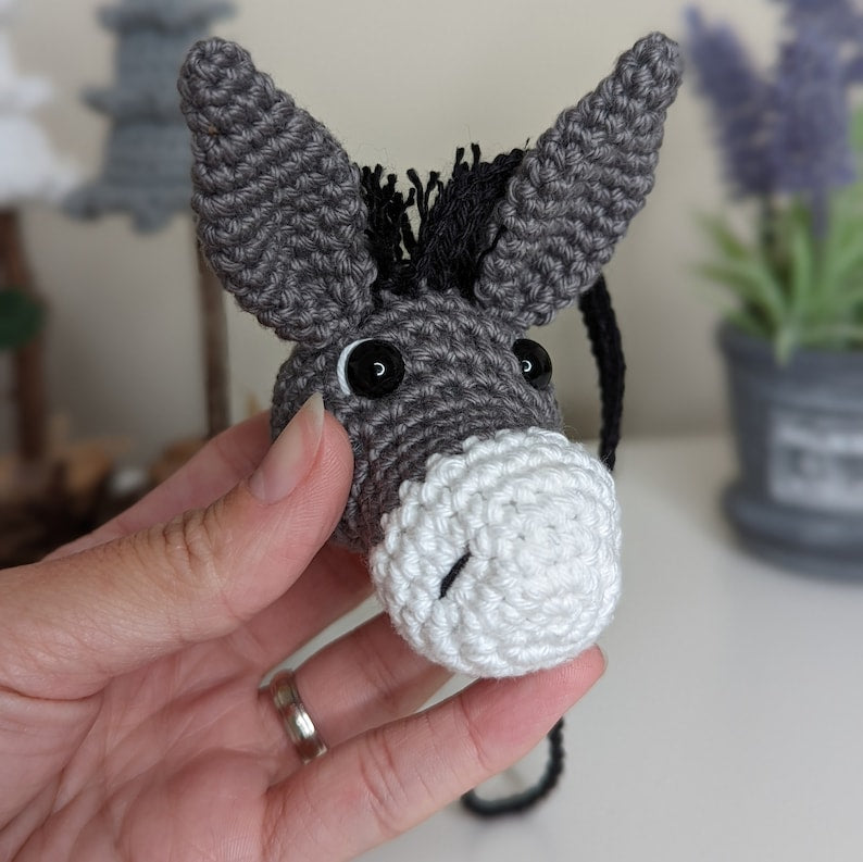 Crochet Donkey Car Charm | Donkey Plush Rearview Mirror Hanger