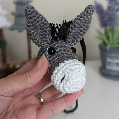 Crochet Donkey Car Charm | Donkey Plush Rearview Mirror Hanger