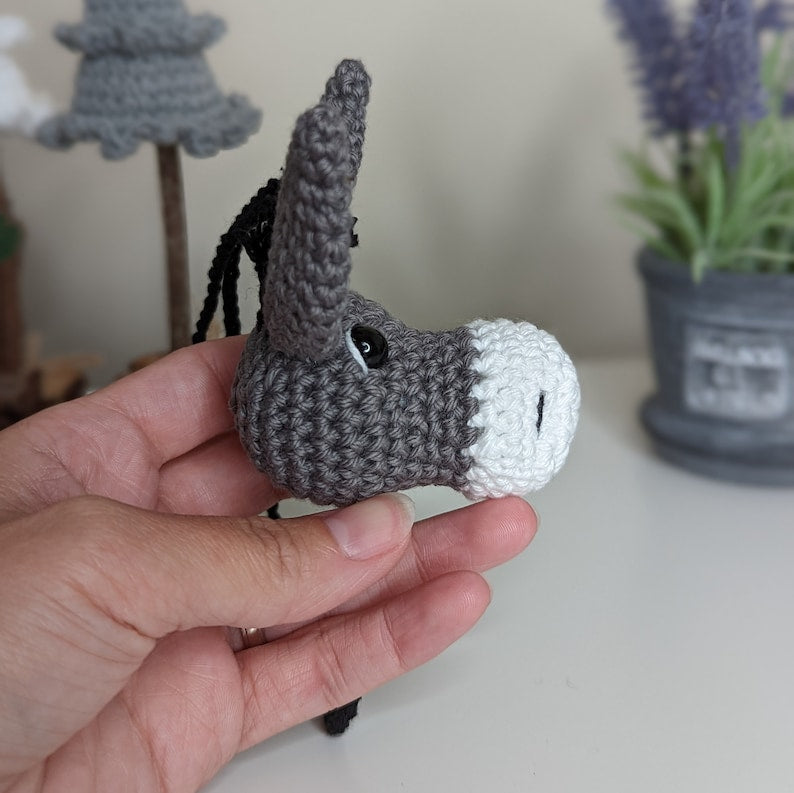 Crochet Donkey Car Charm | Donkey Plush Rearview Mirror Hanger
