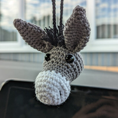 Crochet Donkey Car Charm | Donkey Plush Rearview Mirror Hanger