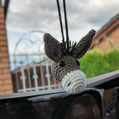 Crochet Donkey Car Charm | Donkey Plush Rearview Mirror Hanger