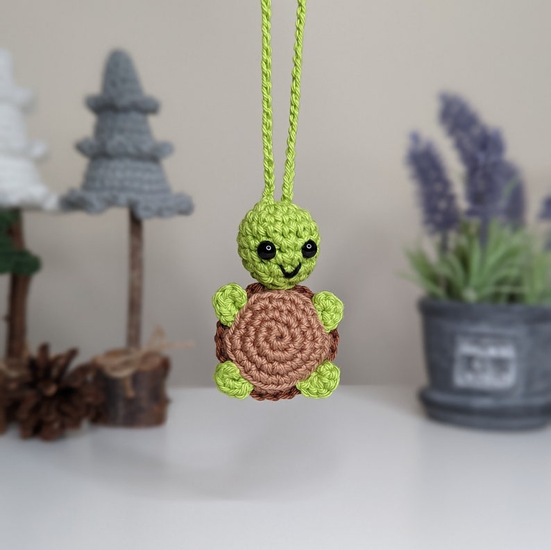 Crochet Turtle Car Charm | Tortoise Rearview Mirror Hanger