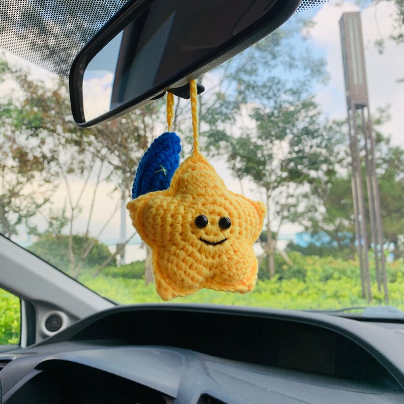 Star with Moon Crochet Car Mirror Hanging Accessories for Women Teens Interior Rear View Mirror animal Charm Decor