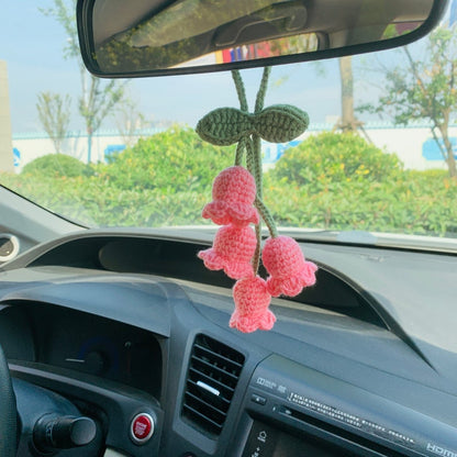 Handmade Cute Car Mirror Hanging Lily of the valley flower Interior Rear View Mirror Flower Car Accessories Crochet Toy for Women