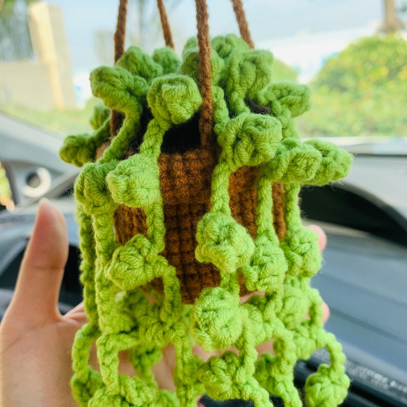 Cute Car Mirror Hanging bracketplant chlorophytum comosum flower Interior Rear View Mirror Flower Car Accessories Crochet gift for car