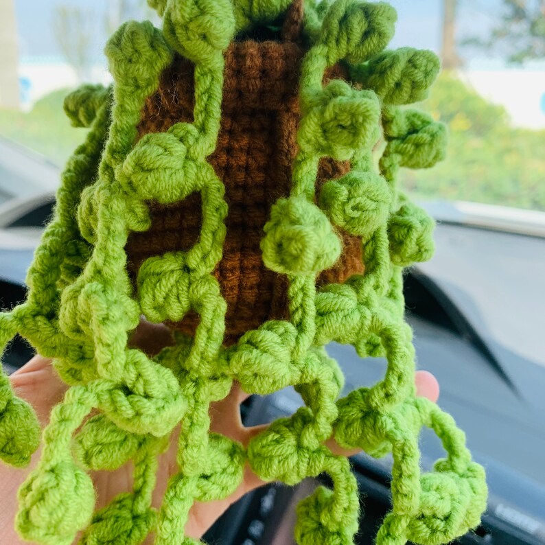Cute Car Mirror Hanging bracketplant chlorophytum comosum flower Interior Rear View Mirror Flower Car Accessories Crochet gift for car