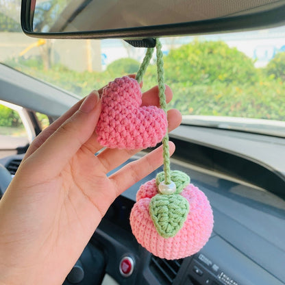 Cute Car Mirror Hanging Peach love flower Interior Rear View Mirror Flower Car Accessories Crochet car gift