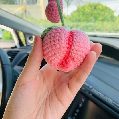 Cute Car Mirror Hanging Peach love flower Interior Rear View Mirror Flower Car Accessories Crochet car gift