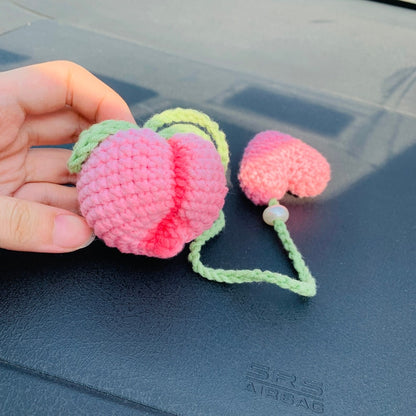 Cute Car Mirror Hanging Peach love flower Interior Rear View Mirror Flower Car Accessories Crochet car gift