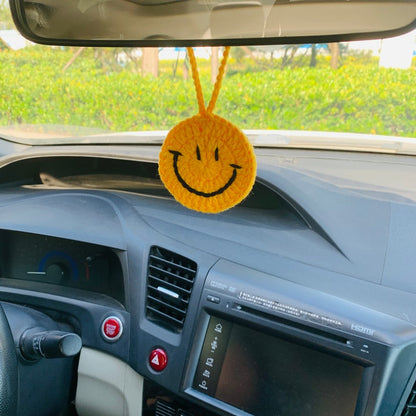 Cute Car Mirror Hanging smiling face flower Interior Rear View Mirror Flower Car Accessories Crochet gift for car