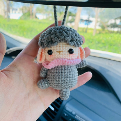 Ballet dancing Grey sheep Crochet Car Mirror Hanging Accessories for Women Teens Interior Rear View Mirror animal Charm Decor
