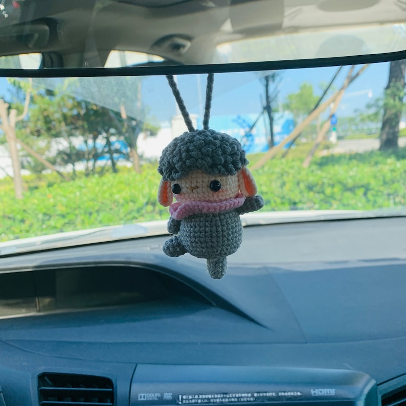 Ballet dancing Grey sheep Crochet Car Mirror Hanging Accessories for Women Teens Interior Rear View Mirror animal Charm Decor