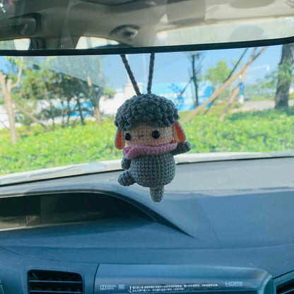 Ballet dancing Grey sheep Crochet Car Mirror Hanging Accessories for Women Teens Interior Rear View Mirror animal Charm Decor