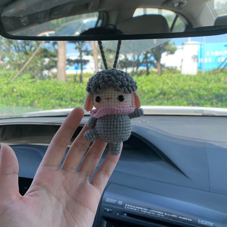 Ballet dancing Grey sheep Crochet Car Mirror Hanging Accessories for Women Teens Interior Rear View Mirror animal Charm Decor