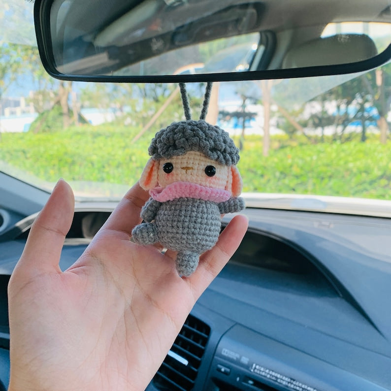 Ballet dancing Grey sheep Crochet Car Mirror Hanging Accessories for Women Teens Interior Rear View Mirror animal Charm Decor