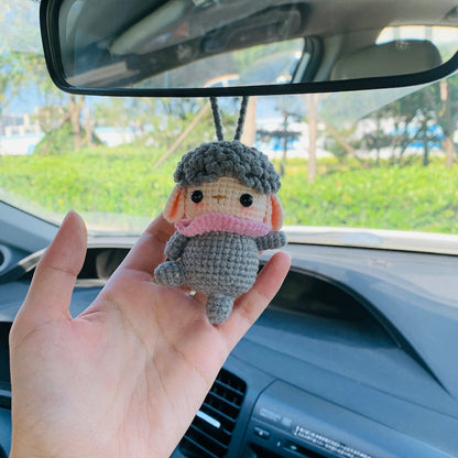 Ballet dancing Grey sheep Crochet Car Mirror Hanging Accessories for Women Teens Interior Rear View Mirror animal Charm Decor
