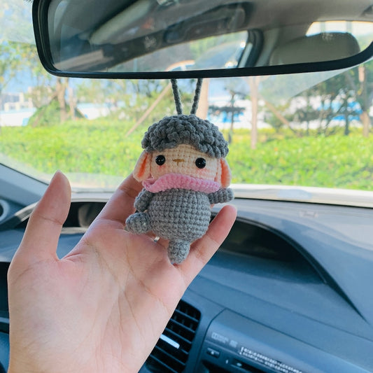 Ballet dancing Grey sheep Crochet Car Mirror Hanging Accessories for Women Teens Interior Rear View Mirror animal Charm Decor