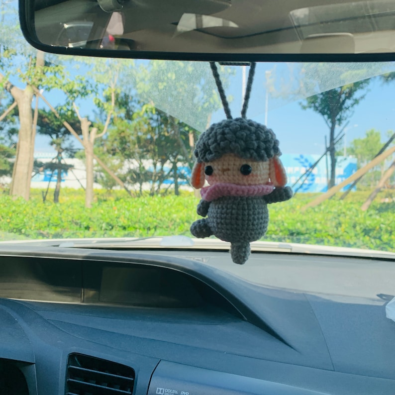 Ballet dancing Grey sheep Crochet Car Mirror Hanging Accessories for Women Teens Interior Rear View Mirror animal Charm Decor