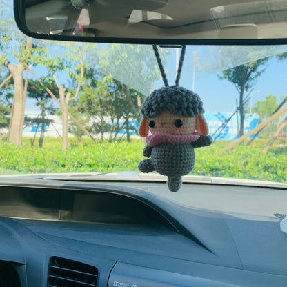 Ballet dancing Grey sheep Crochet Car Mirror Hanging Accessories for Women Teens Interior Rear View Mirror animal Charm Decor