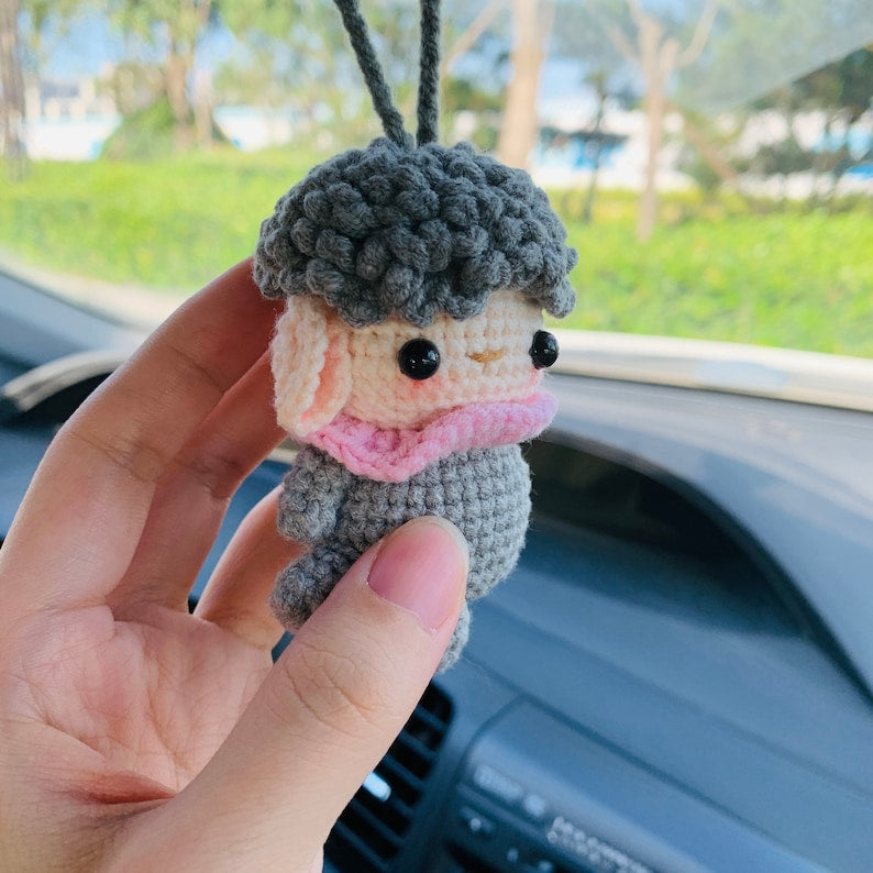 Ballet dancing Grey sheep Crochet Car Mirror Hanging Accessories for Women Teens Interior Rear View Mirror animal Charm Decor