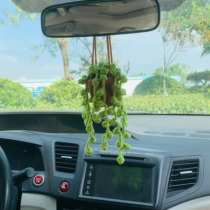 Cute Car Mirror Hanging bracketplant chlorophytum comosum flower Interior Rear View Mirror Flower Car Accessories Crochet gift for car