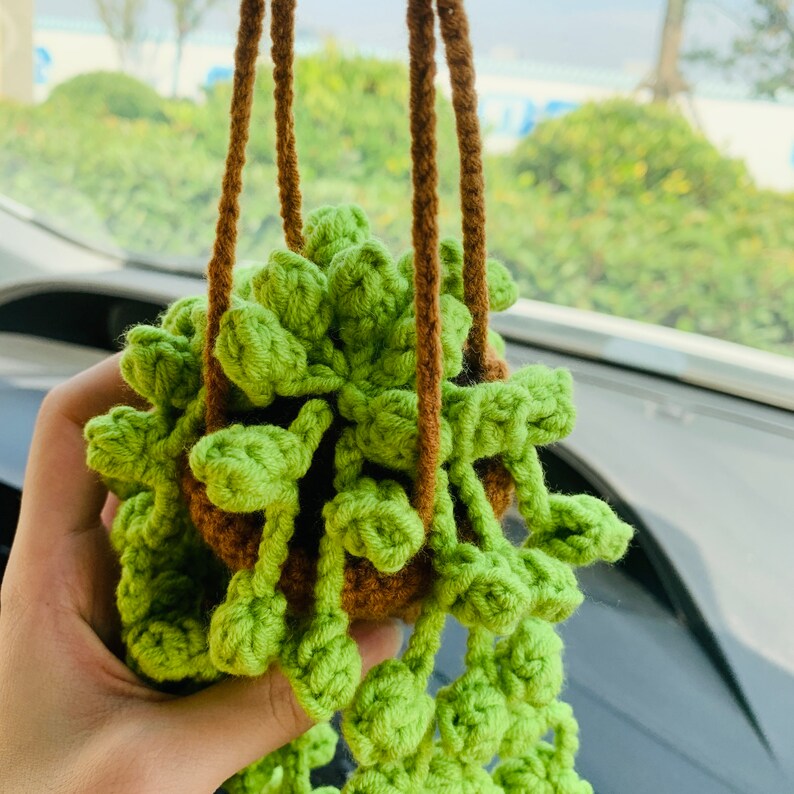 Cute Car Mirror Hanging bracketplant chlorophytum comosum flower Interior Rear View Mirror Flower Car Accessories Crochet gift for car
